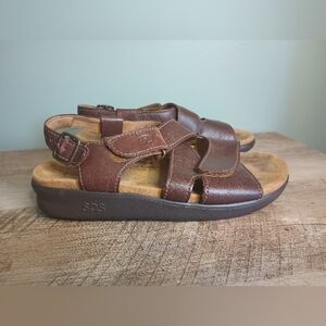 Sas Huggy Sandals Womens 6.5 Caramel Brown Leather Cross Straps Comfort